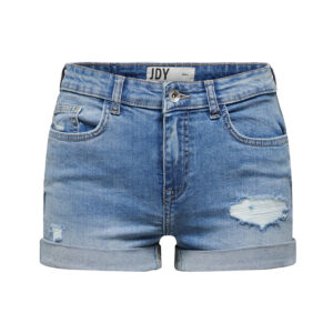 luvamia Women's Ripped Denim Jean Shorts Mid Rise Stretchy Folded Hem Short Jeans Light Blue
